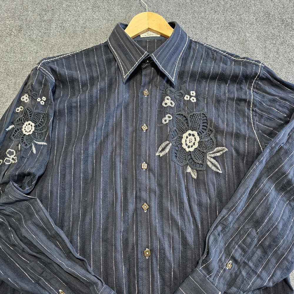 Angelino for Bermuda Mens Silver FLECK Crochet Western Button Up Shirt XL Black